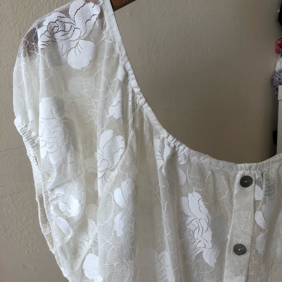 Blue Night White Lace Wide Scoop Blouse - Picture 3 of 5
